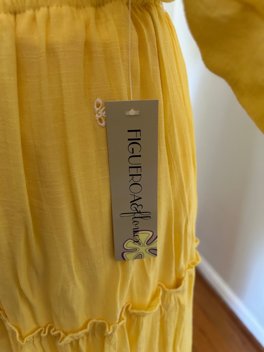 Yellow Embroidered Tie-Waist Maxi Dress - Picture 3 of 7